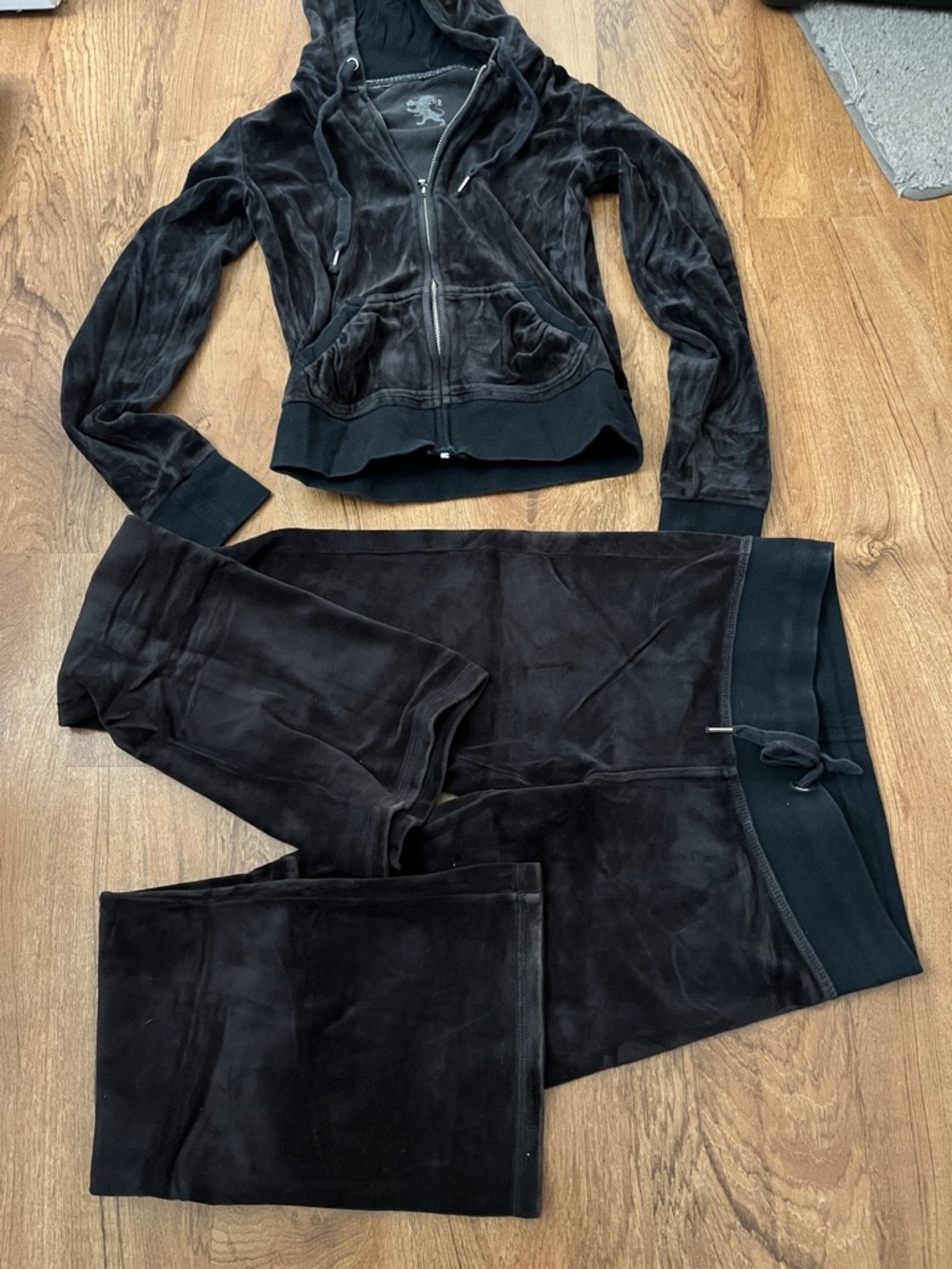 Vintage Y2k Black Velour Track Suit Set Flare Sweatpants Express XS